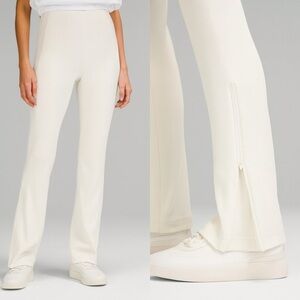 Lululemon Ribbed Softstreme Zip-Leg High-Rise Pant Women's 6 Bone White Flared